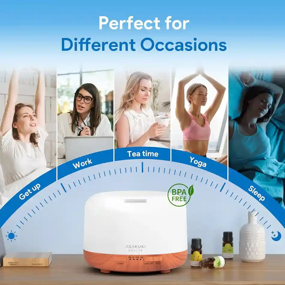 ASAKUKI Essential Oil Diffuser 500ml, Ultrasonic Aromatherapy Humidifier with Remote Control