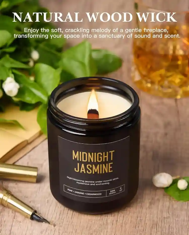 Crackling Wood Wick Candles for Men 4 Pack 36oz Soy Scented Candles