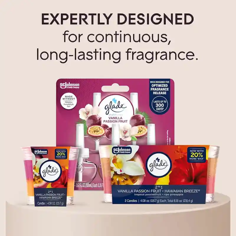 Glade 1-Wick 2in1 Scented Candle Jar, Hawaiian Breeze & Vanilla Passion Fruit