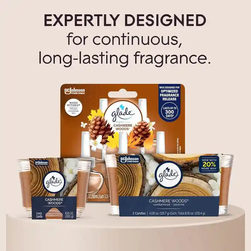 Glade Cashmere Woods, Fragrance Candle Infused with Essential Oils
