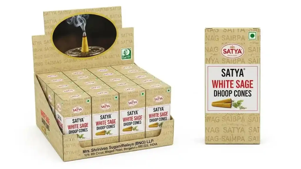 Satya Sai Baba White Sage Original Earth Marked Natural Masala Incense 144 Dhoop Cones in Pack of 12 Boxes 