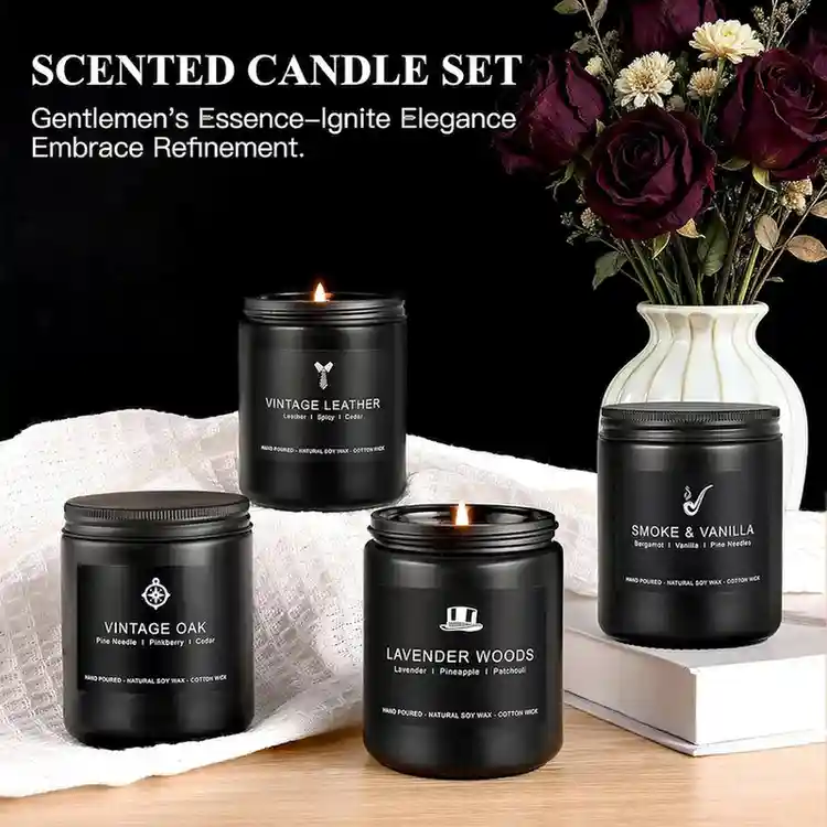 Scented Candles for Men Gift Set, Masculine Soy Candle Set with Leather,