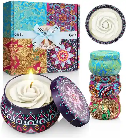 WINTERCRUSH Scented Candles Gift Set 4 Pack Flower Shaped Christmas Candles 